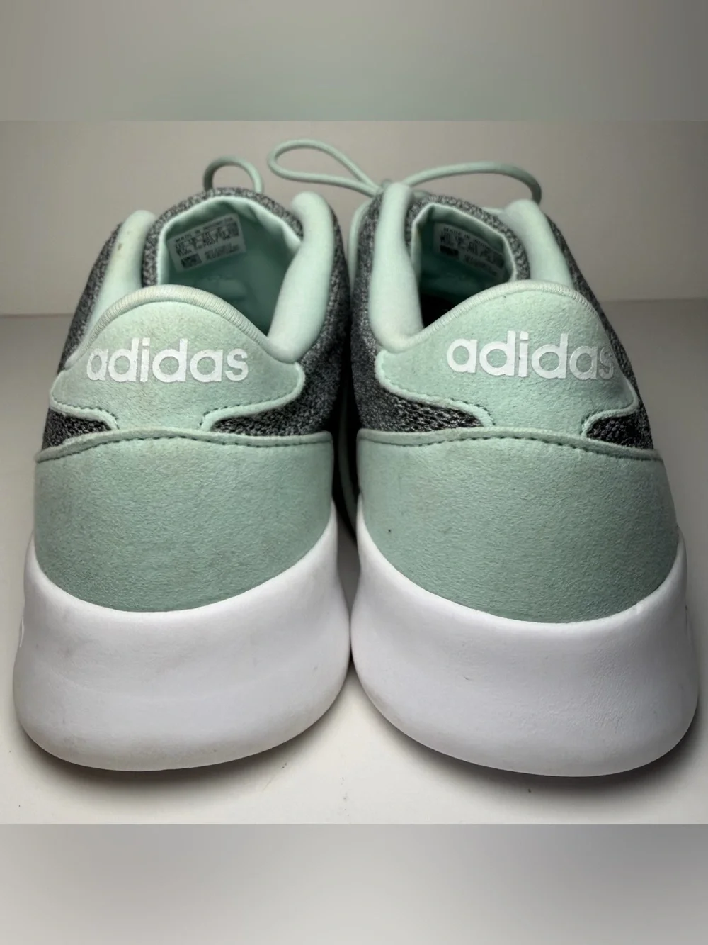 Adidas Womens 8.5 Cloudfoam QT Racer Sneakers Running Shoes Gray White Green